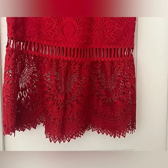 SAYLOR red lace off the shoulder midi dress, size M - Picture 6 of 9